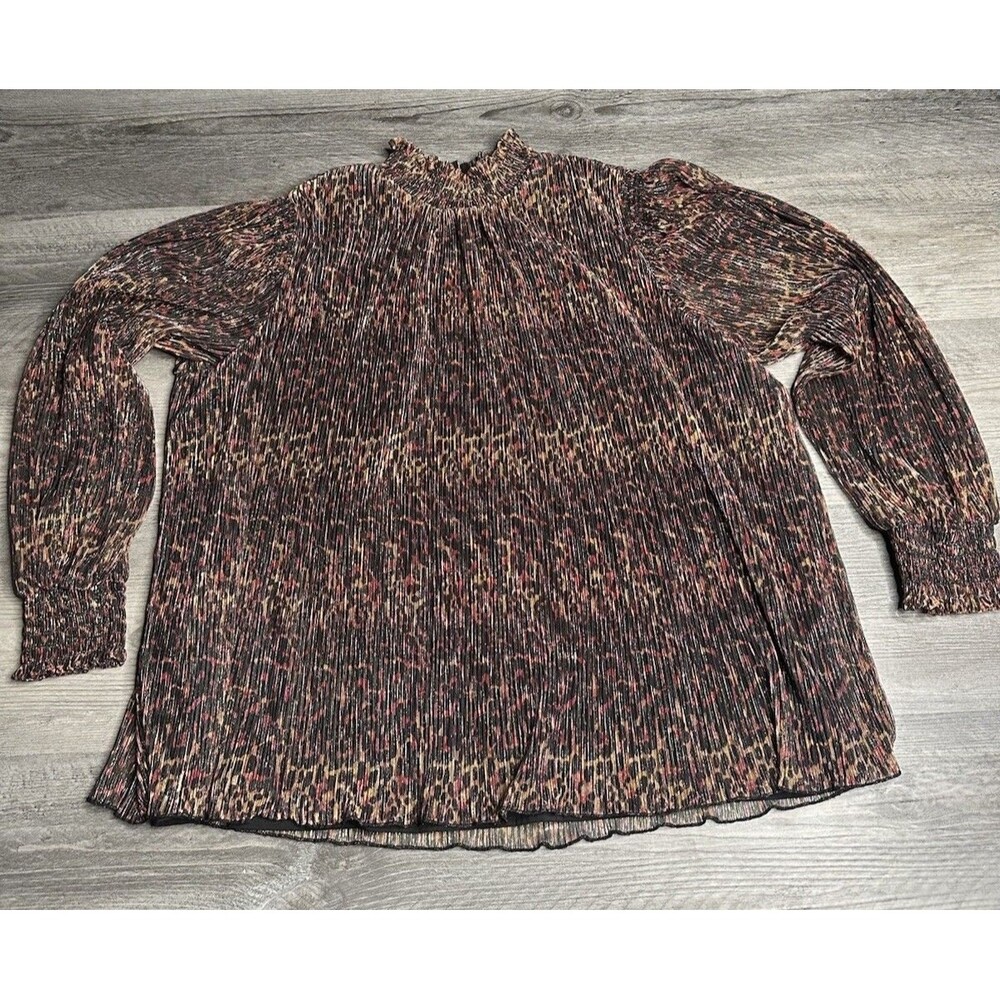 Ariat Plume Pleated Shirt XL Leopard Mesh Metallic Blouse Shimmer Western Chic